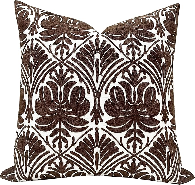 Slow Cow Embroidery Decorative Throw Pillow Cover Brown Invisible Zipper by SLOW+COW