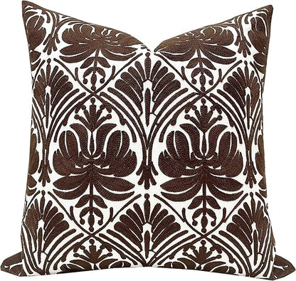 Slow Cow Embroidery Decorative Throw Pillow Cover Brown Invisible Zipper by SLOW+COW