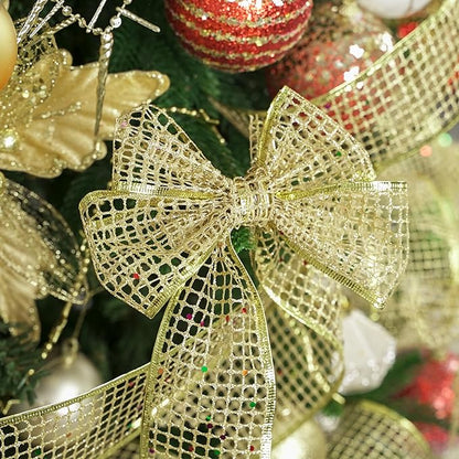 MEEDEE Gold Glitter Christmas Ribbon 2.5 Inch Square Mesh Net Wired Ribbons - Image 5