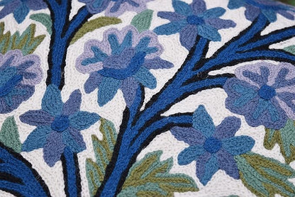 Blue Tree of Life Pillow Cover Indigo Plant Floral Pillowcase Needlepoint - Image 3