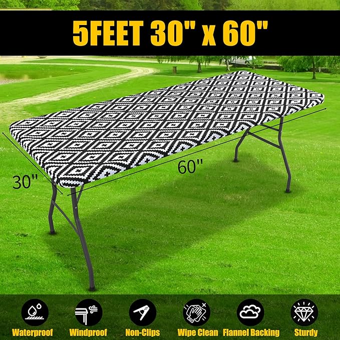 Smiry Rectangle Picnic Table Cloth, Waterproof Elastic Fitted Outdoor - Image 7