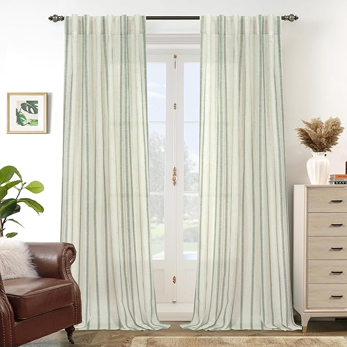 DriftAway Farmhouse Vertical Striped Linen Blend Textured Light Filtering Semi by DriftAway
