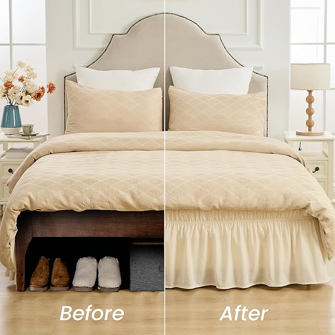 BISELINA Wrap Around Bed Skirts 17" Drop, Cotton Adjustable Elastic Dust - Image 6