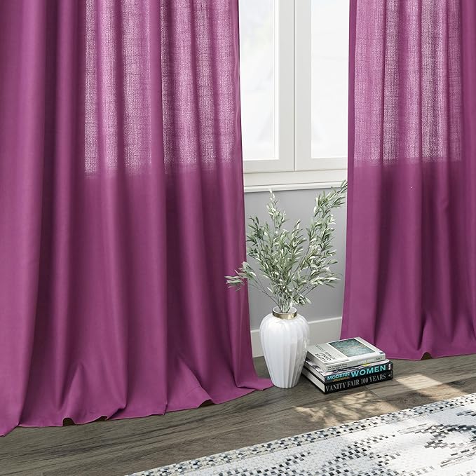 Nanspring Grape Purple Linen Curtains 96 Inch Long 2 Panels Set - Image 6
