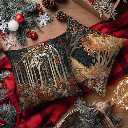 Rustic William Morris Inspired Autumn Forest Decor Throw Pillow Covers 18x18 - Image 4
