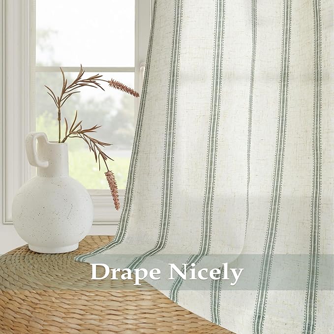 DriftAway Farmhouse Vertical Striped Linen Blend Textured Light Filtering Semi - Image 5