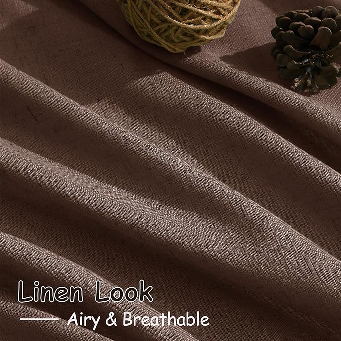 Mocha Mousse Linen Textured Semi Sheer Curtains 96 Inch Long 2 Panel Set Back - Image 5