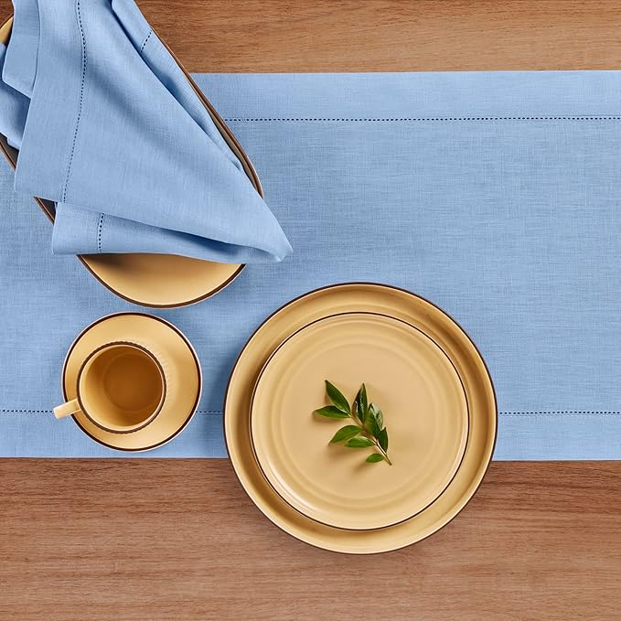 Solino Home Linen Cornflower Blue Hemstitch Table Runner 48 Inches - Image 3