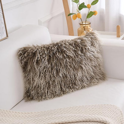 Genuine Mongolian Lamb Fur Pillow Cover – 12"x20" Rectangular Cushion Case – - Image 3