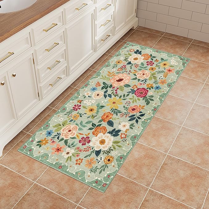 DUKINO 2x4 Rug for Entryway, Washable Kitchen Floral Runner Rug - Image 3