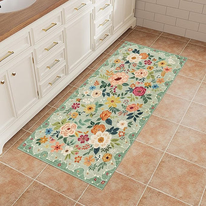 DUKINO 2x4 Rug for Entryway, Washable Kitchen Floral Runner Rug - Image 3