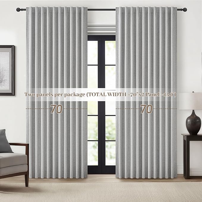 Gray Blackout Curtains 70 Inches Extra Wide Linen Curtains 96 Inch Length - Image 7