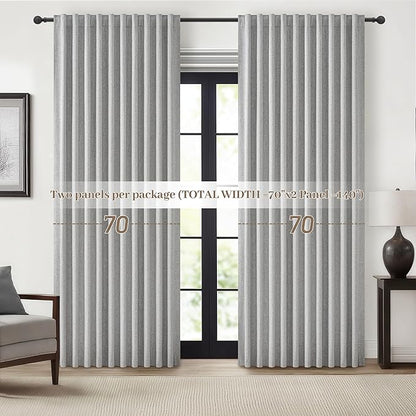Gray Blackout Curtains 70 Inches Extra Wide Linen Curtains 96 Inch Length - Image 7