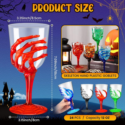 Sliner 24 Pcs 12 oz Halloween Skeleton Hand Goblets