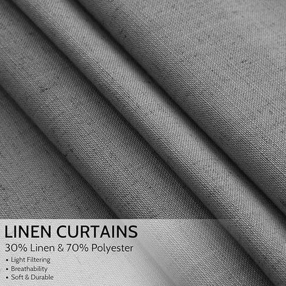 Nanspring Blazer Grey Curtain Linen Blend Light Filtering Back Tab Curtains 96 - Image 2