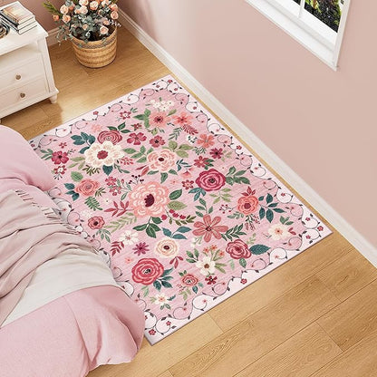 DUKINO 3x4 Area Rug, Lightweight Non Slip Washable Floral Rug, Indoor Low Pile by DUKINO
