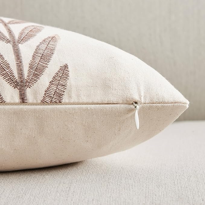 100% Cotton Farmhouse Leaves Throw Pillow Covers Set of 2, 16x16 Inch Chocolate - Image 3