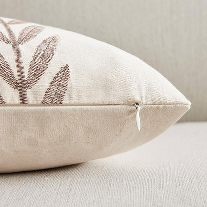 100% Cotton Farmhouse Leaves Throw Pillow Covers Set of 2, 18x18 Inch Chocolate - Image 3