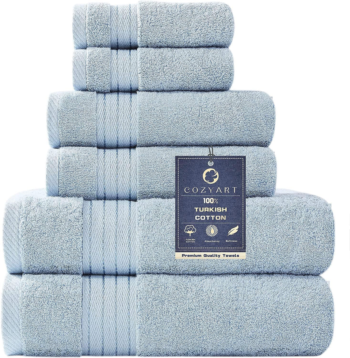 cozyart luxury bath towel set 6 pcs, light shown in use