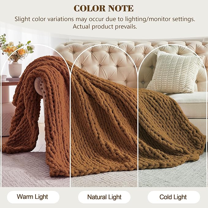 Carriediosa Chunky Knit Throw Blanket 50" X 60", 100% Hand Made Large Chenille - Image 2