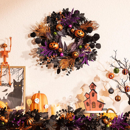 Valery Madelyn 18" Pumpkin Halloween Wreath for Front Door Decor