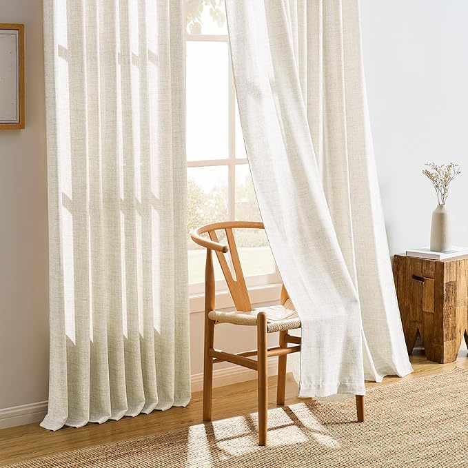 Natural Pinch Pleated Curtains 100 Inches Long Set of 2, Linen Drapes Back Tab - Image 5