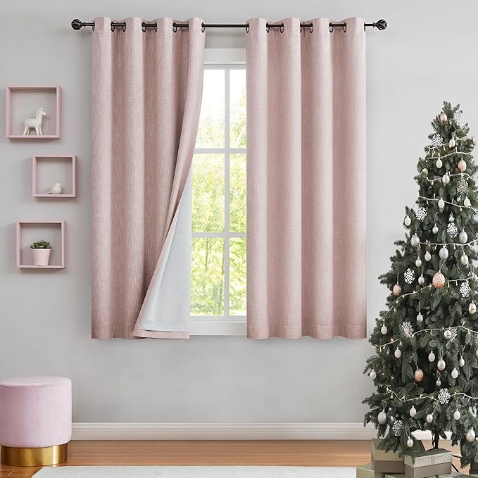 Central Park Pink Solid Blackout Curtain Heavy Linen Texture Window Treatment by CentralPark
