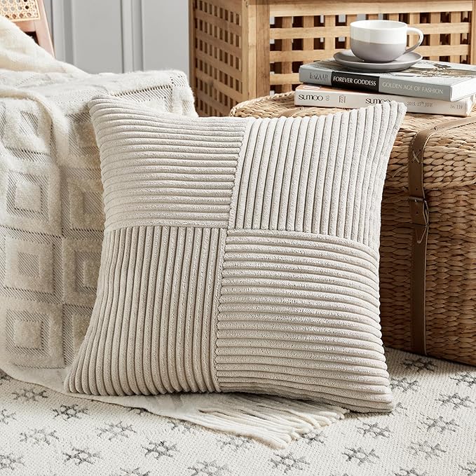 Fancy Homi 2 Packs Neutral Taupe Decorative Throw Pillow Covers 22x22 Inch - Image 2