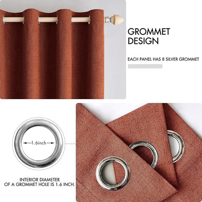 MIULEE Linen Curtains for Bedroom 100% Blackout Thermal Insulated Burnt Orange - Image 4