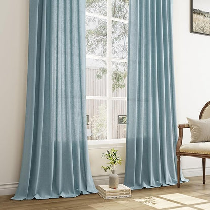 Linen Blue Pinch Pleated 102 Inch Curtains 2 Panels - Image 6