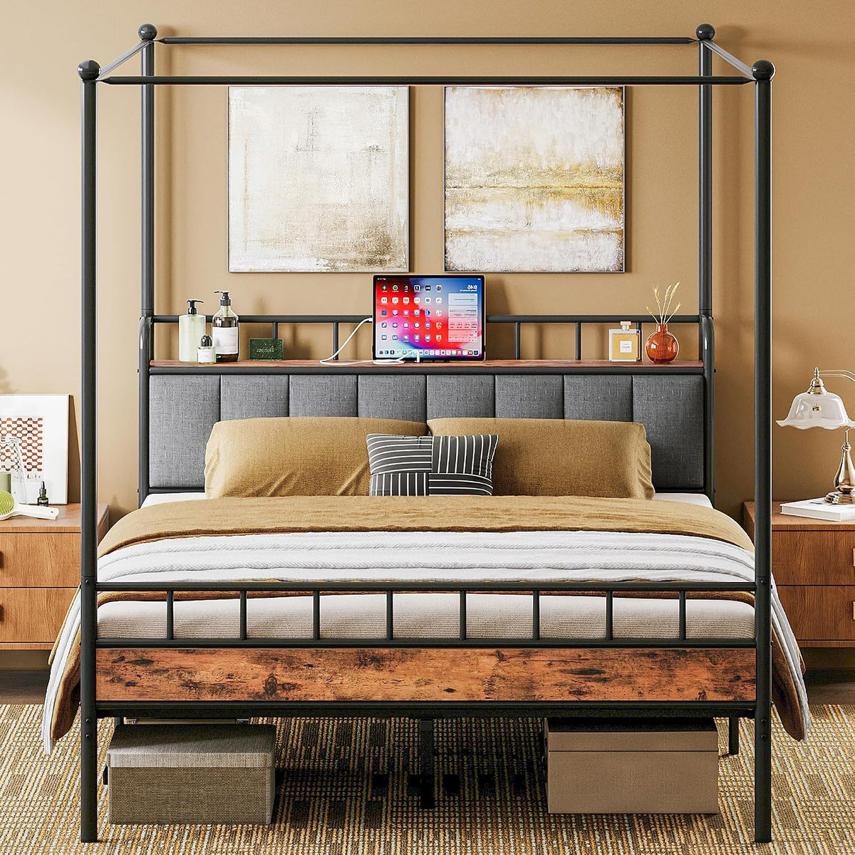 likimio full canopy bed frame, storage headboard with, main product view