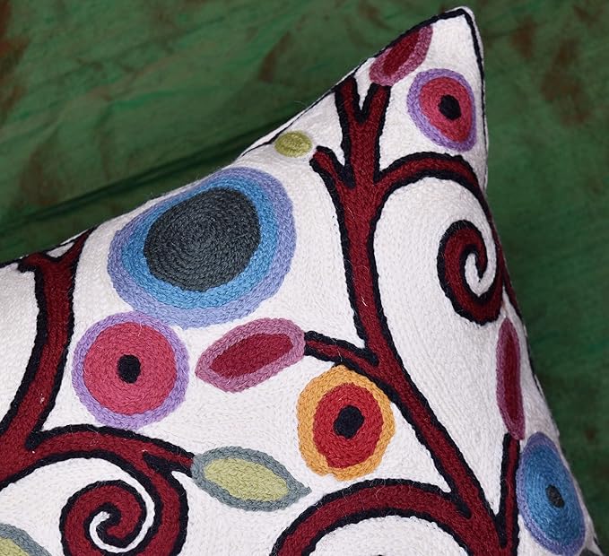Cream Tree of Life Pillow Cover Birds White Floral Pillowcase Flower Accent - Image 9