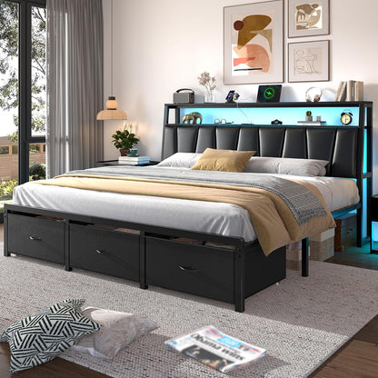 freehouse king size bed frame with storage headboard, view 9
