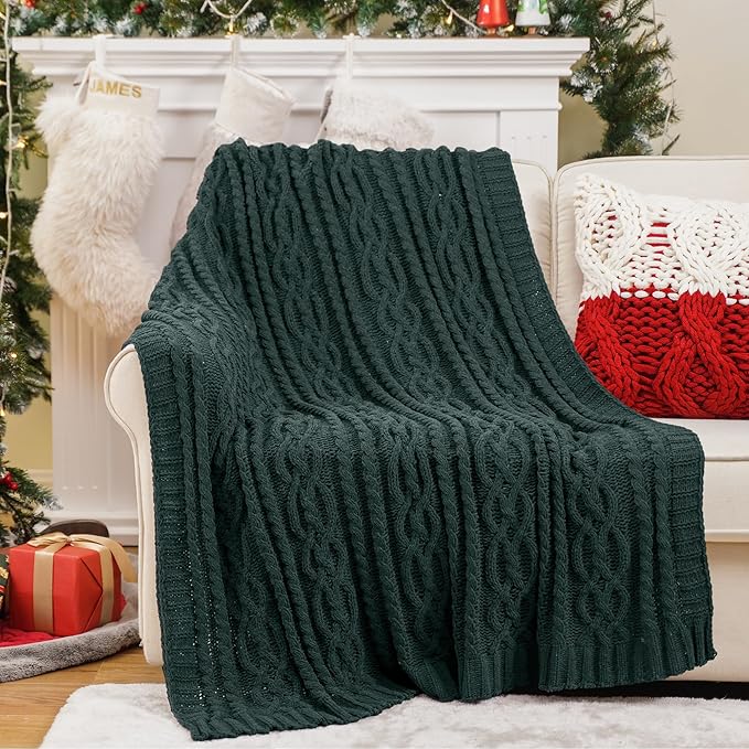 Battilo Christmas Dark Green Throw Blanket by BATTILOHOME