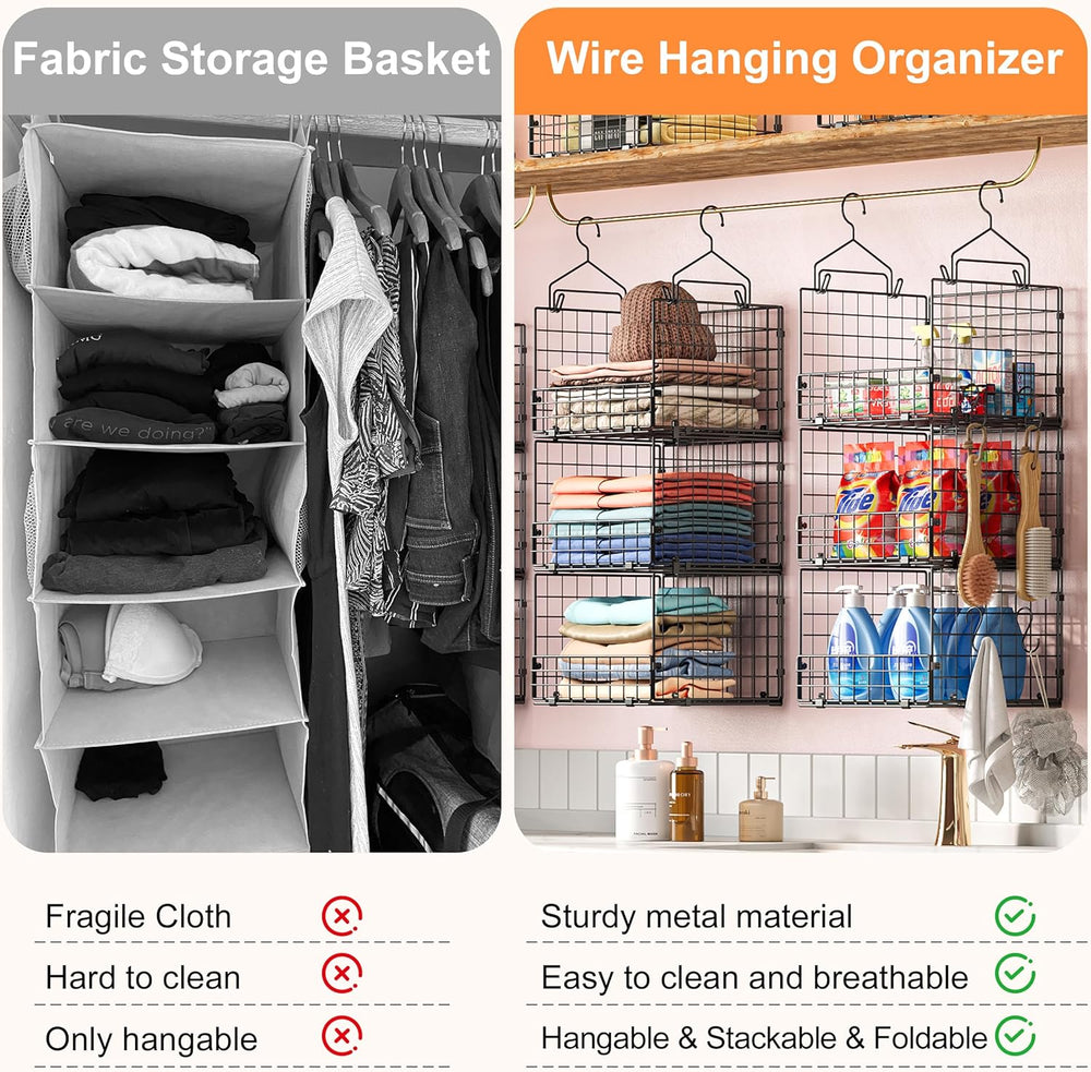 Sonyabecca 3-Tier Closet Organizers and Storage, Foldable Stackable Wire Bask...