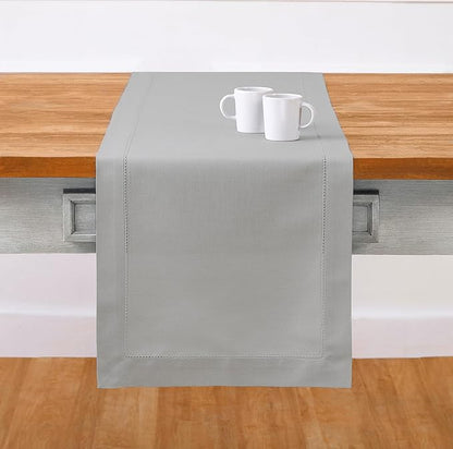 Solino Home Cotton Linen Light Grey Table Runner 72 Inches Long by SolinoHome