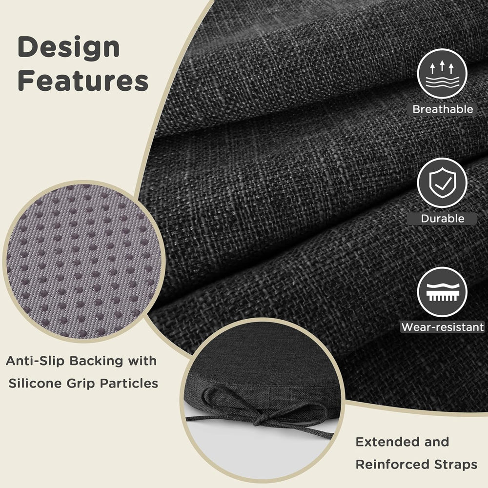 AddGrace Set of 6 Chair Cushions for Metal Dining Chairs 14x14 Black