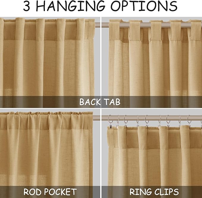 Extra Long Gold Yellow Linen Curtains 120 Inch - Image 2