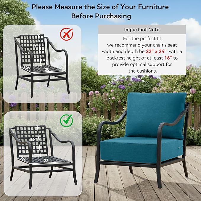 6" Thick Outdoor Cushions 22x24x6, 10-Set Deep Seat Patio Cushions - Image 9