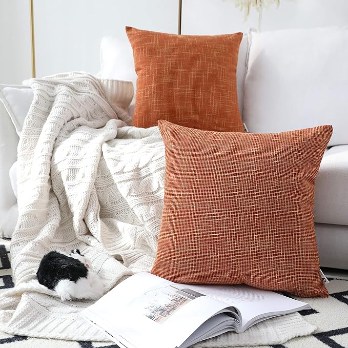 Kevin Textile Fall Pillow Covers Faux Linen Square 2 Tone Woven Autumn Throw by KevinTextile