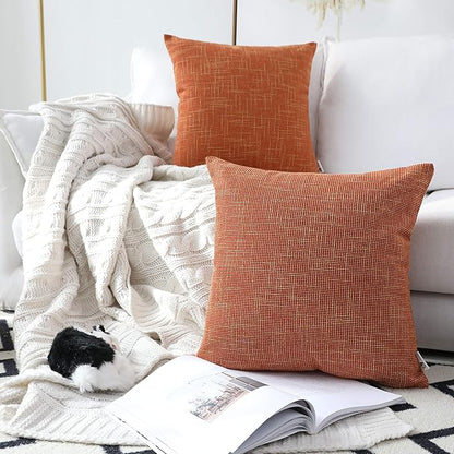 Kevin Textile Fall Pillow Covers Faux Linen Square 2 Tone Woven Autumn Throw by KevinTextile