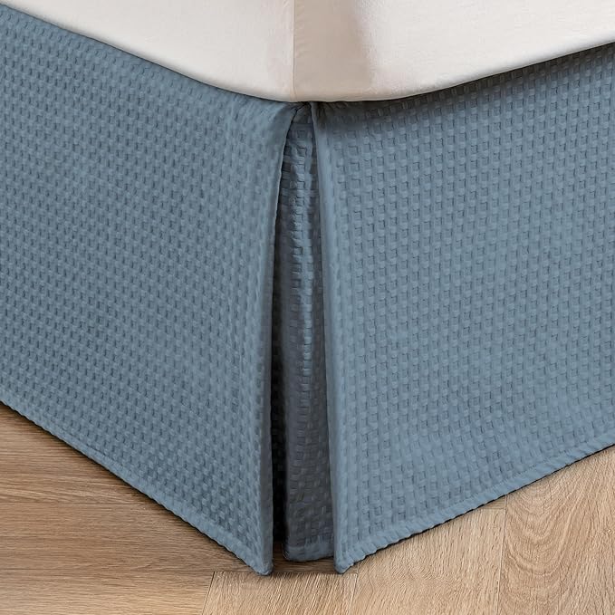 MIYE Pleated Waffle Weave Bed Skirt, Tailored Dust Ruffle 22 Inch Drop Easy Fit by MIYE