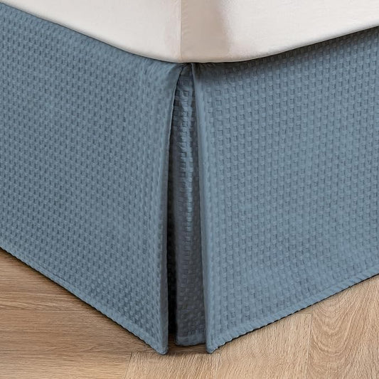 MIYE Pleated Waffle Weave Bed Skirt, Tailored Dust Ruffle 22 Inch Drop Easy Fit by MIYE