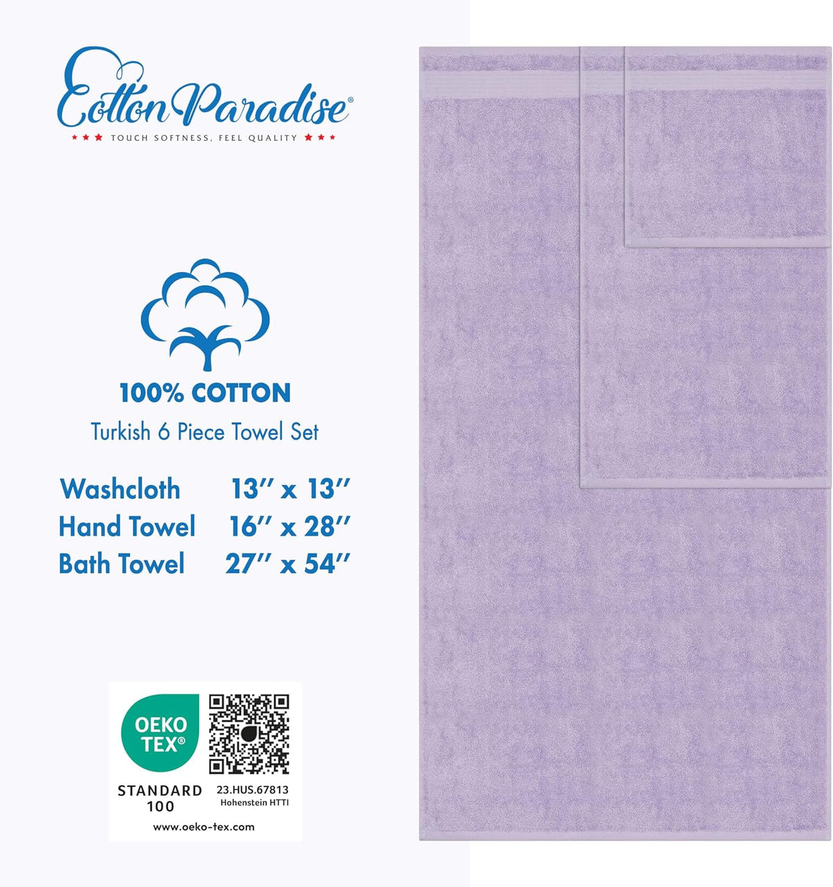 cotton paradise 100% cotton turkish towel set, soft, side view