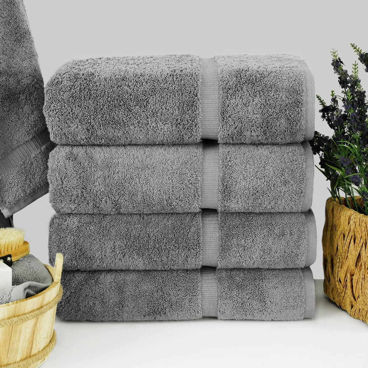 chakir turkish linens 100% cotton 4-pack bath towels shown in use