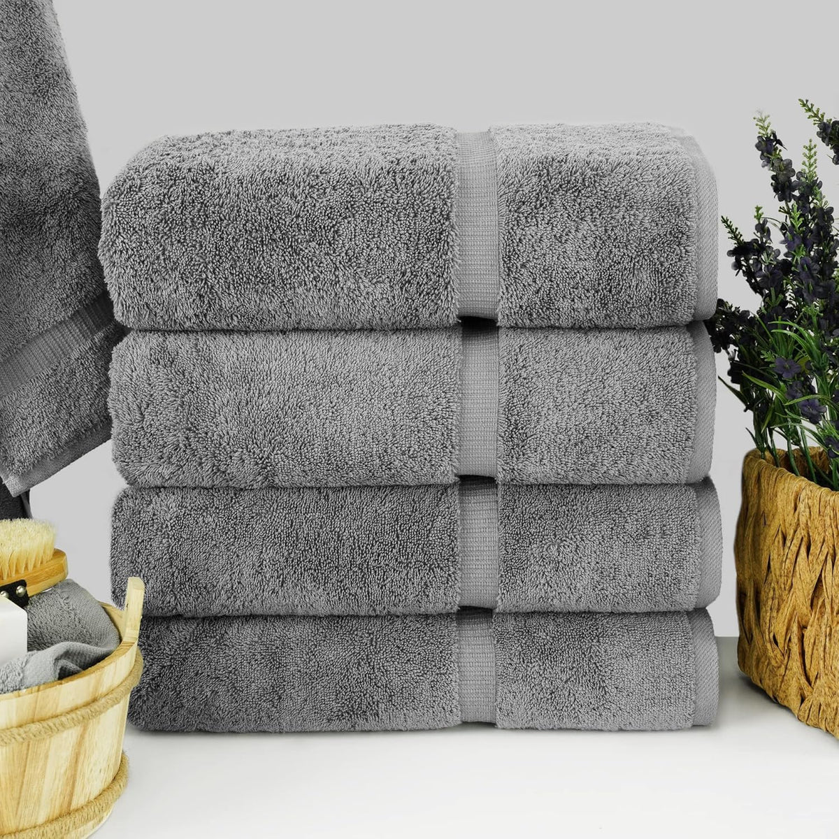 chakir turkish linens 100% cotton 4-pack bath towels shown in use