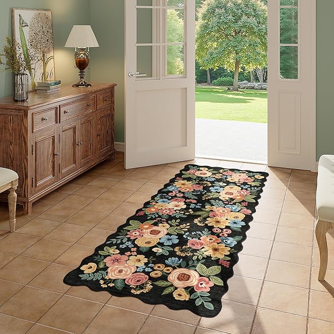 DUKINO 2x5 Washable Runner Rugs, Non Slip Floral Print Entryway Rug - Image 9