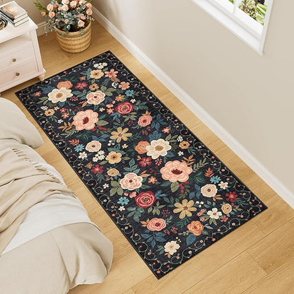 DUKINO 2x5 Runner Rug for Hallway, Washable Kitchen Floral Runner Rug by DUKINO