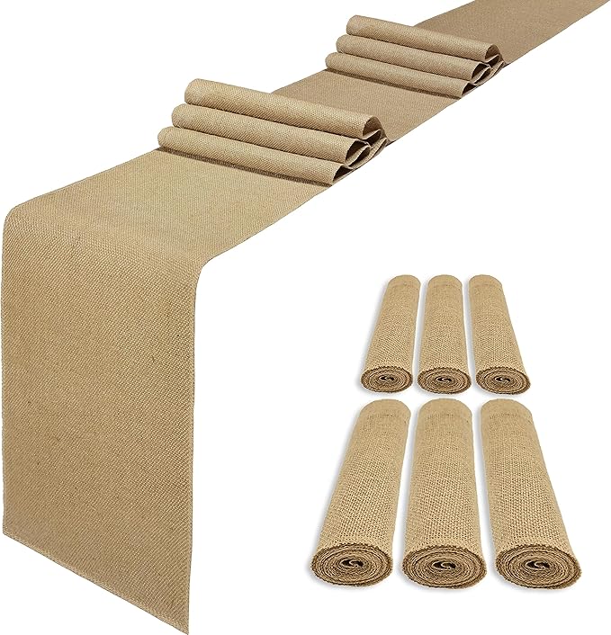6 Pack 12 x 120 Inch Burlap Table Runners, Natural Rustic Jute Runner Bulk by Wlirantim