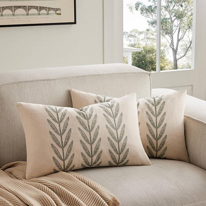 100% Cotton Farmhouse Leaves Lumbar Throw Pillow Covers Set of 2, 12x20 Inch by Unknown